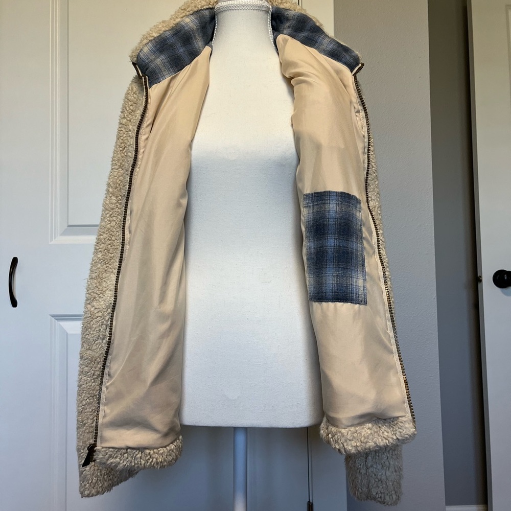 Pendleton Jacket Cream Sherpa Flannel Trim L - Picture 9 of 11